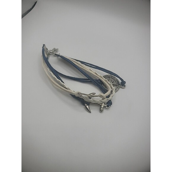 Vintage Bracelet Multi Strand Wrap Blue White Nautical Compass Anchor Infinity - Picture 6 of 10